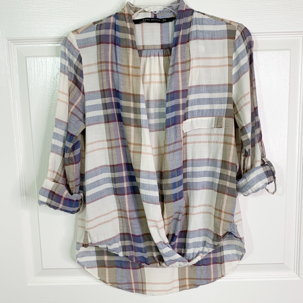 Zara Woman Plaid Crossover Top - Picture 1 of 10